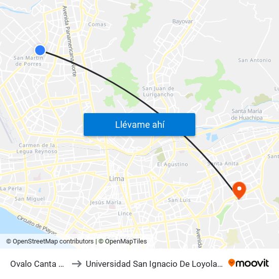 Ovalo Canta Callao to Universidad San Ignacio De Loyola Campus 1 map