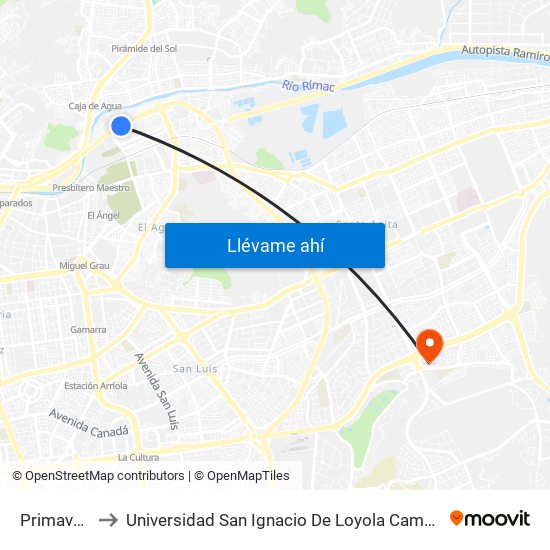 Primavera to Universidad San Ignacio De Loyola Campus 1 map