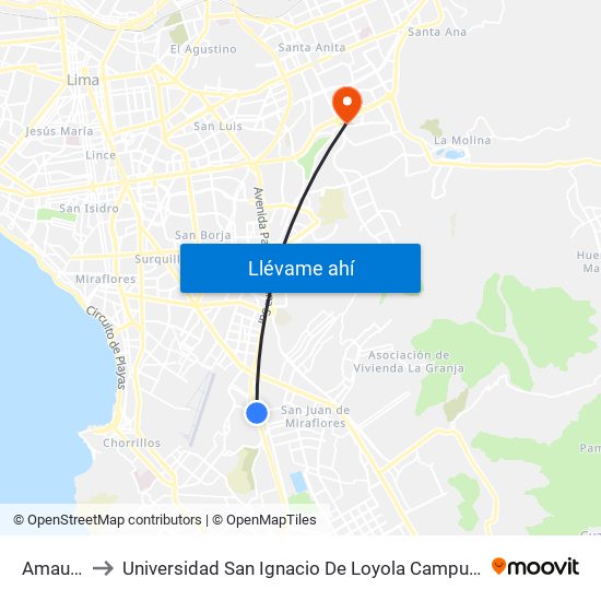 Amauta to Universidad San Ignacio De Loyola Campus 1 map