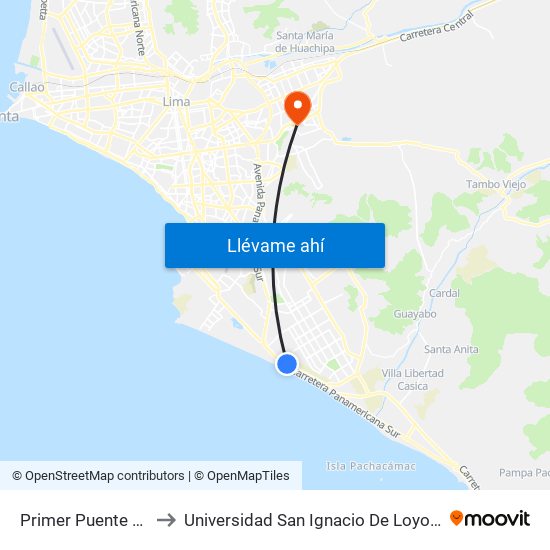 Primer Puente Touring to Universidad San Ignacio De Loyola Campus 1 map