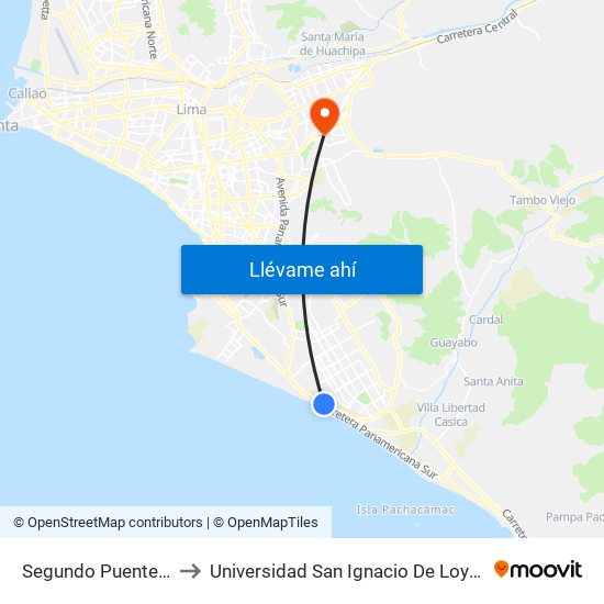 Segundo Puente Touring to Universidad San Ignacio De Loyola Campus 1 map