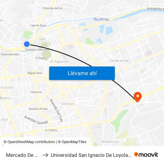 Mercado De Flores to Universidad San Ignacio De Loyola Campus 1 map