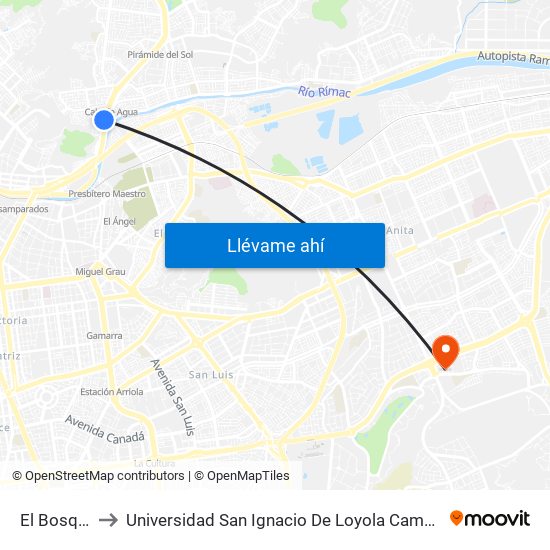 El Bosque to Universidad San Ignacio De Loyola Campus 1 map