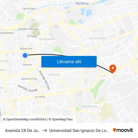 Avenida 28 De Julio, 2715 to Universidad San Ignacio De Loyola Campus 1 map
