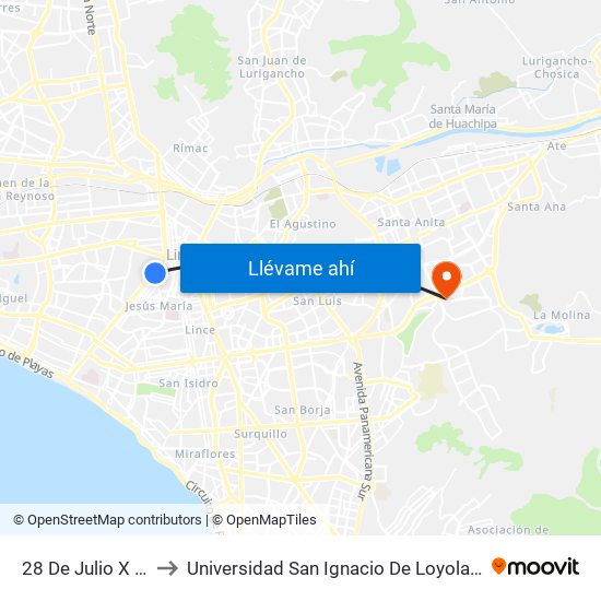 28 De Julio X Brasil to Universidad San Ignacio De Loyola Campus 1 map