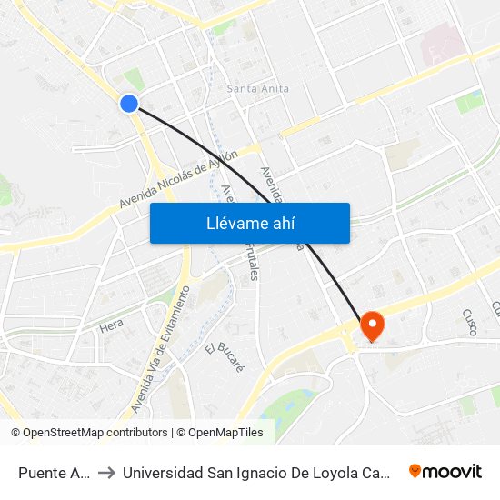 Puente Azul to Universidad San Ignacio De Loyola Campus 1 map