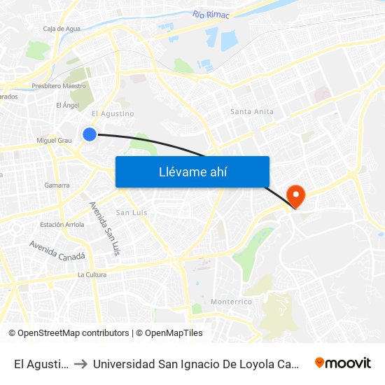 El Agustino to Universidad San Ignacio De Loyola Campus 1 map
