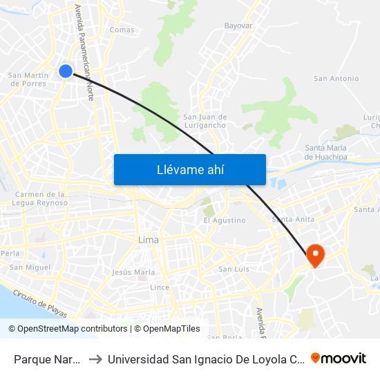 Parque Naranjal to Universidad San Ignacio De Loyola Campus 1 map