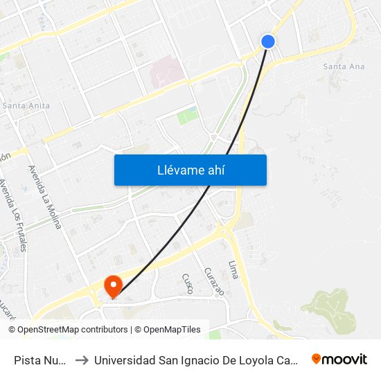Pista Nueva to Universidad San Ignacio De Loyola Campus 1 map