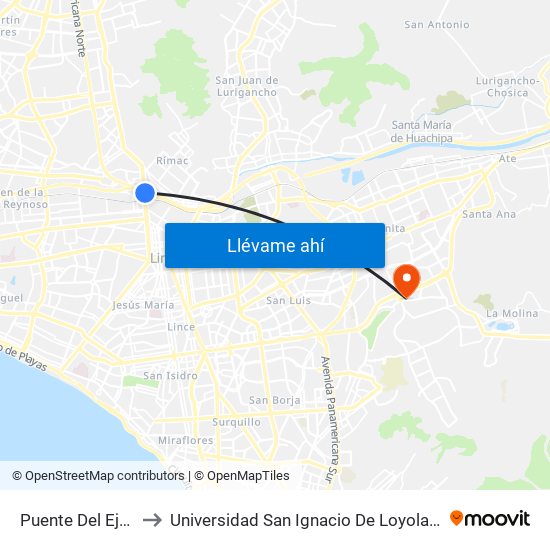 Puente Del Ejercito to Universidad San Ignacio De Loyola Campus 1 map