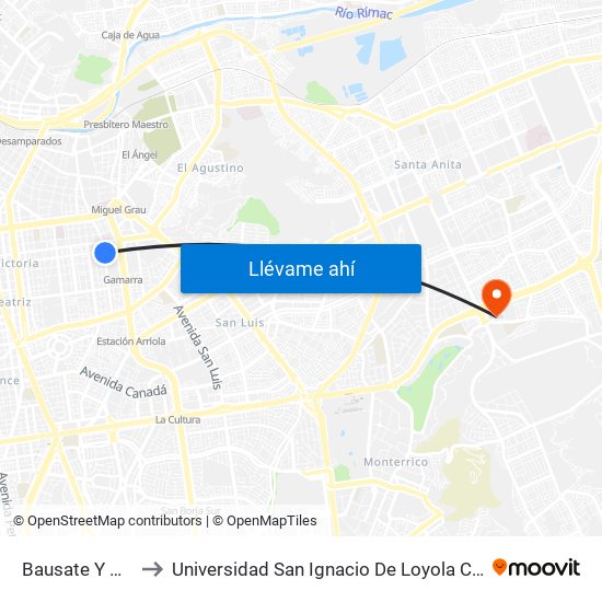 Bausate Y Meza to Universidad San Ignacio De Loyola Campus 1 map