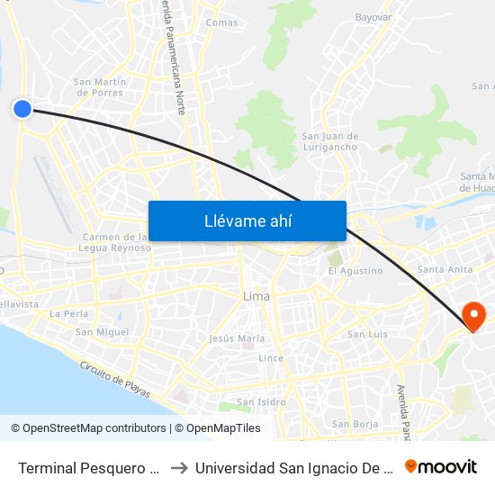 Terminal Pesquero De Ventanilla to Universidad San Ignacio De Loyola Campus 1 map