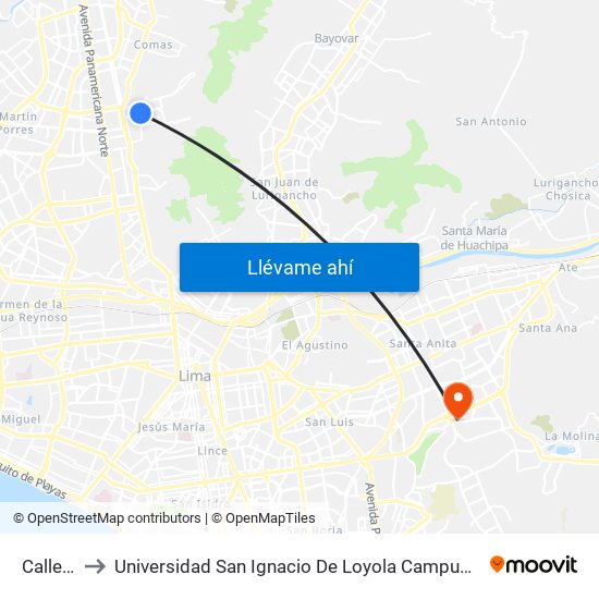 Calle 3 to Universidad San Ignacio De Loyola Campus 1 map