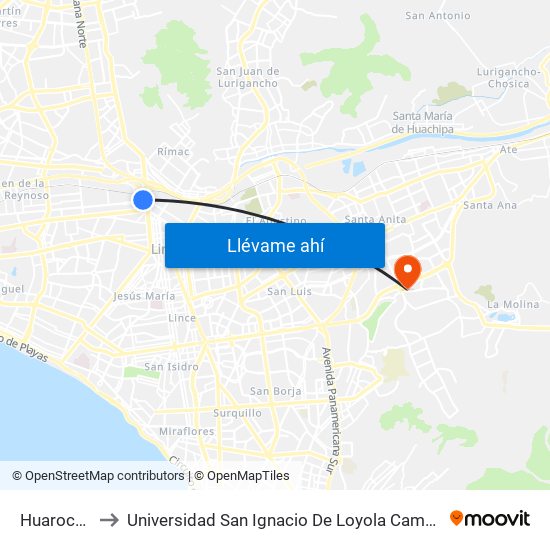 Huarochirí to Universidad San Ignacio De Loyola Campus 1 map