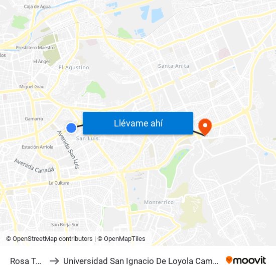 Rosa Toro to Universidad San Ignacio De Loyola Campus 1 map