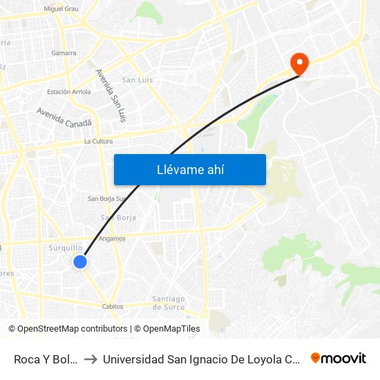 Roca Y Boloña to Universidad San Ignacio De Loyola Campus 1 map