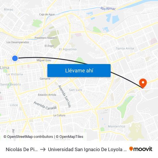 Nicolás De Piérola to Universidad San Ignacio De Loyola Campus 1 map