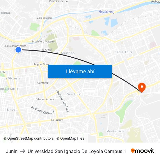 Junín to Universidad San Ignacio De Loyola Campus 1 map