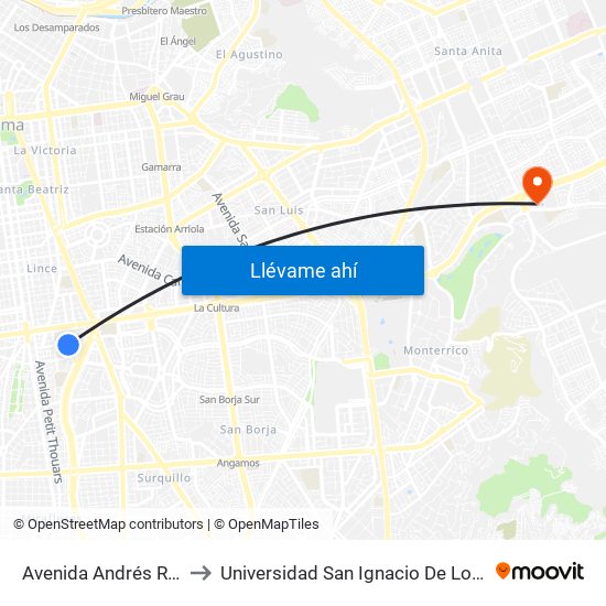 Avenida Andrés Reyes, 472 to Universidad San Ignacio De Loyola Campus 1 map