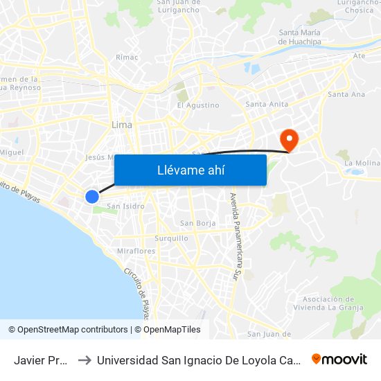 Javier Prado to Universidad San Ignacio De Loyola Campus 1 map