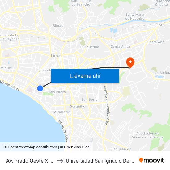 Av. Prado Oeste X Av. Salaverry to Universidad San Ignacio De Loyola Campus 1 map