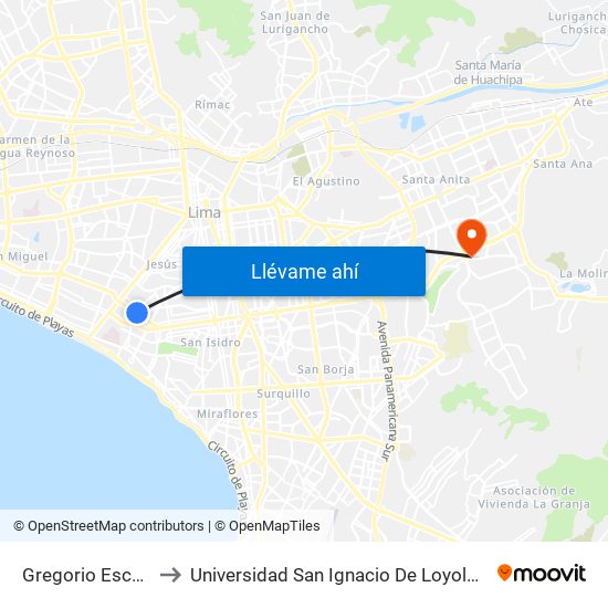 Gregorio Escobedo to Universidad San Ignacio De Loyola Campus 1 map