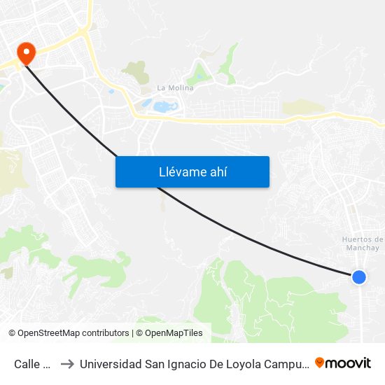 Calle 83 to Universidad San Ignacio De Loyola Campus 1 map