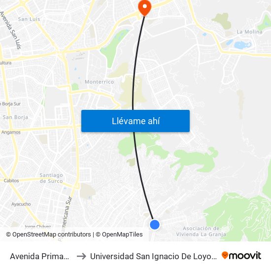 Avenida Primavera, 22 to Universidad San Ignacio De Loyola Campus 1 map