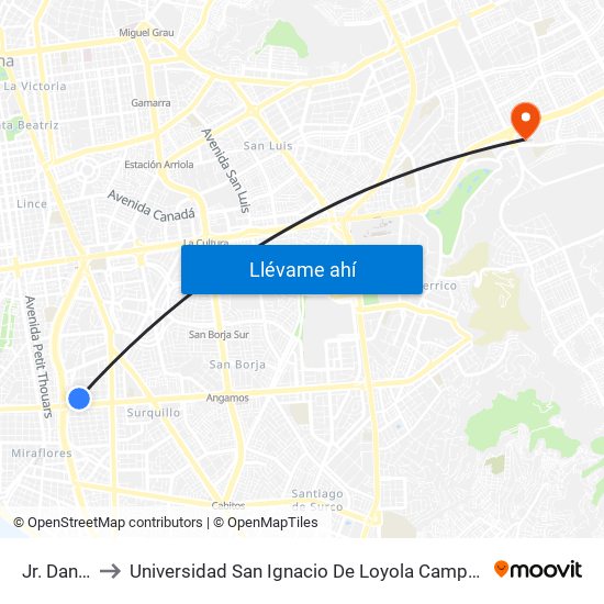 Jr. Dante to Universidad San Ignacio De Loyola Campus 1 map