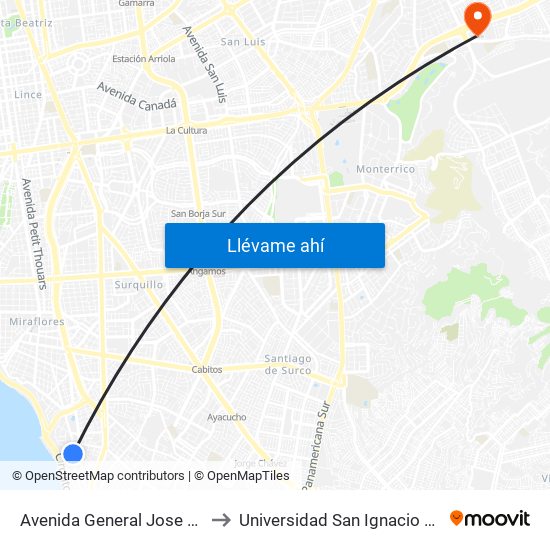 Avenida General Jose De San Martin, 321 to Universidad San Ignacio De Loyola Campus 1 map