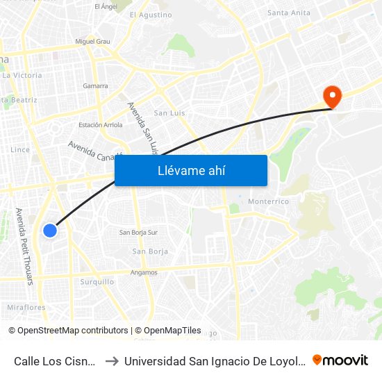 Calle Los Cisnes, 584 to Universidad San Ignacio De Loyola Campus 1 map