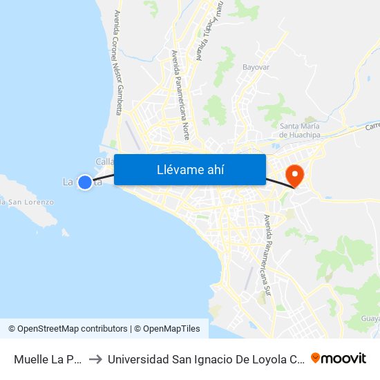 Muelle La Punta to Universidad San Ignacio De Loyola Campus 1 map