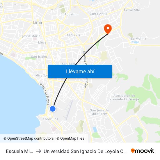 Escuela Militar to Universidad San Ignacio De Loyola Campus 1 map