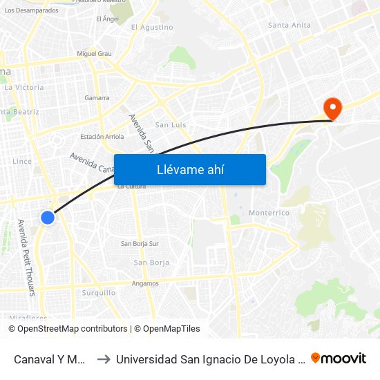 Canaval Y Moreyra to Universidad San Ignacio De Loyola Campus 1 map