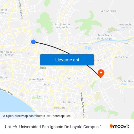 Uni to Universidad San Ignacio De Loyola Campus 1 map