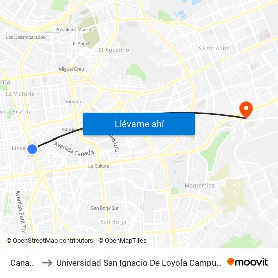 Canadá to Universidad San Ignacio De Loyola Campus 1 map