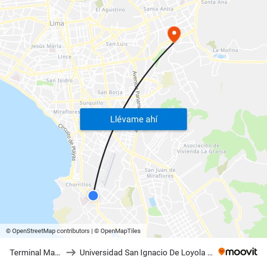 Terminal Matellini to Universidad San Ignacio De Loyola Campus 1 map