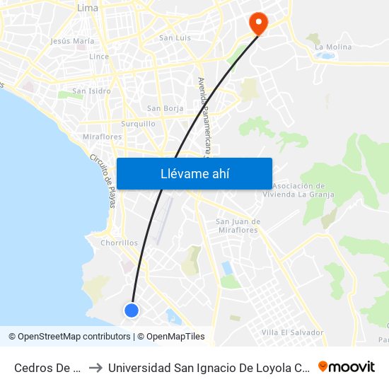 Cedros De Villa‎ to Universidad San Ignacio De Loyola Campus 1 map