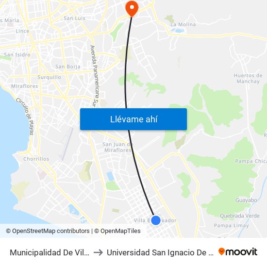 Municipalidad De Villa El Salvador to Universidad San Ignacio De Loyola Campus 1 map