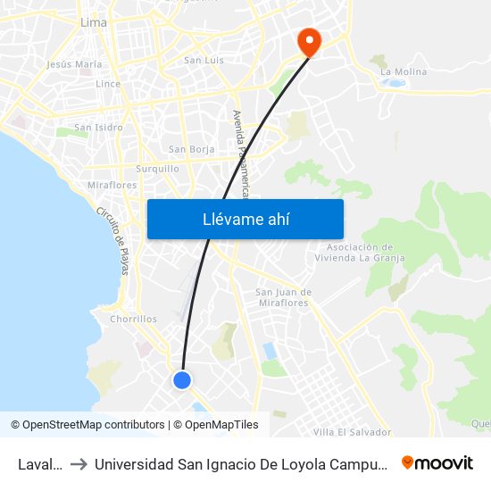 Lavalle to Universidad San Ignacio De Loyola Campus 1 map