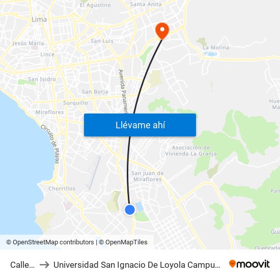 Calle E to Universidad San Ignacio De Loyola Campus 1 map