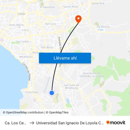 Ca. Los Cedros to Universidad San Ignacio De Loyola Campus 1 map