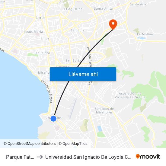 Parque Fatima to Universidad San Ignacio De Loyola Campus 1 map