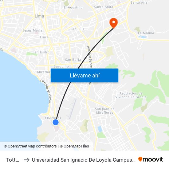 Tottus to Universidad San Ignacio De Loyola Campus 1 map