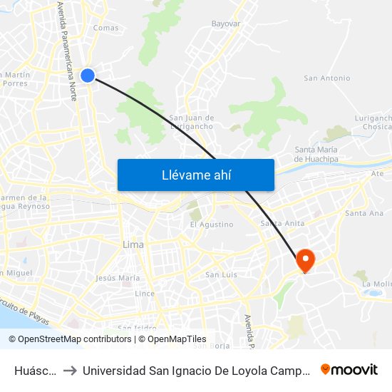 Huáscar to Universidad San Ignacio De Loyola Campus 1 map