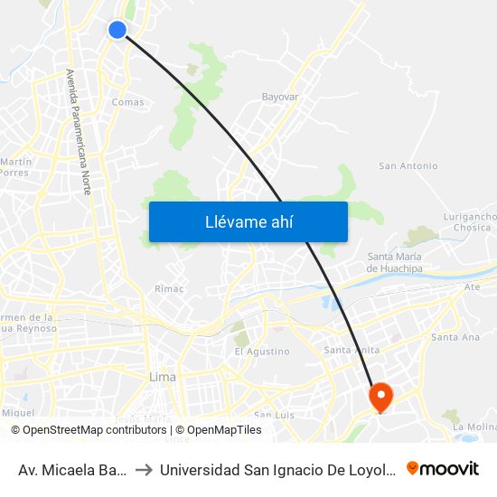 Av. Micaela Bastidas to Universidad San Ignacio De Loyola Campus 1 map