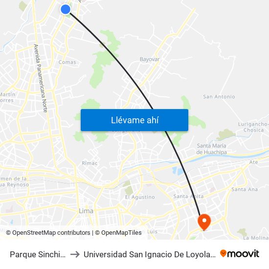Parque Sinchi Roca to Universidad San Ignacio De Loyola Campus 1 map