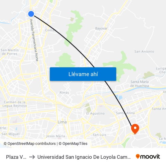 Plaza Vea to Universidad San Ignacio De Loyola Campus 1 map
