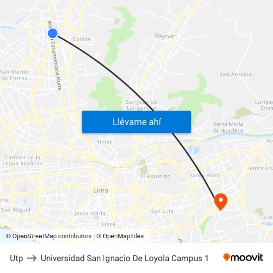 Utp to Universidad San Ignacio De Loyola Campus 1 map