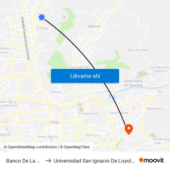 Banco De La Nacion to Universidad San Ignacio De Loyola Campus 1 map